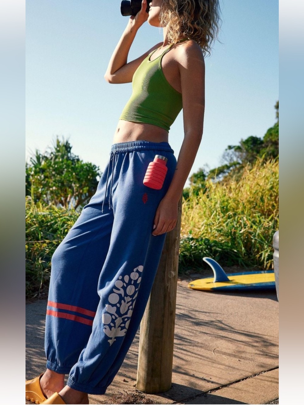 Free people ALL STAR GRAPHIC LOGO PANTS IN COBALT/GRAPEFRUIT COMBO !!!NWT!!!